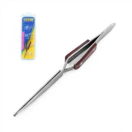 Reverse action tweezers with straight tips 